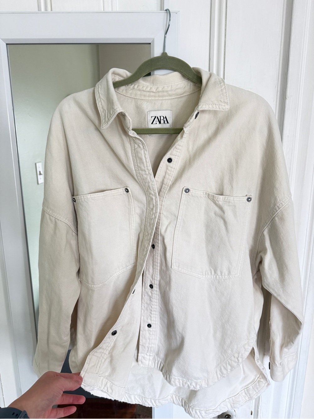 ZARA Cream Oversized Button-Down Workshirt